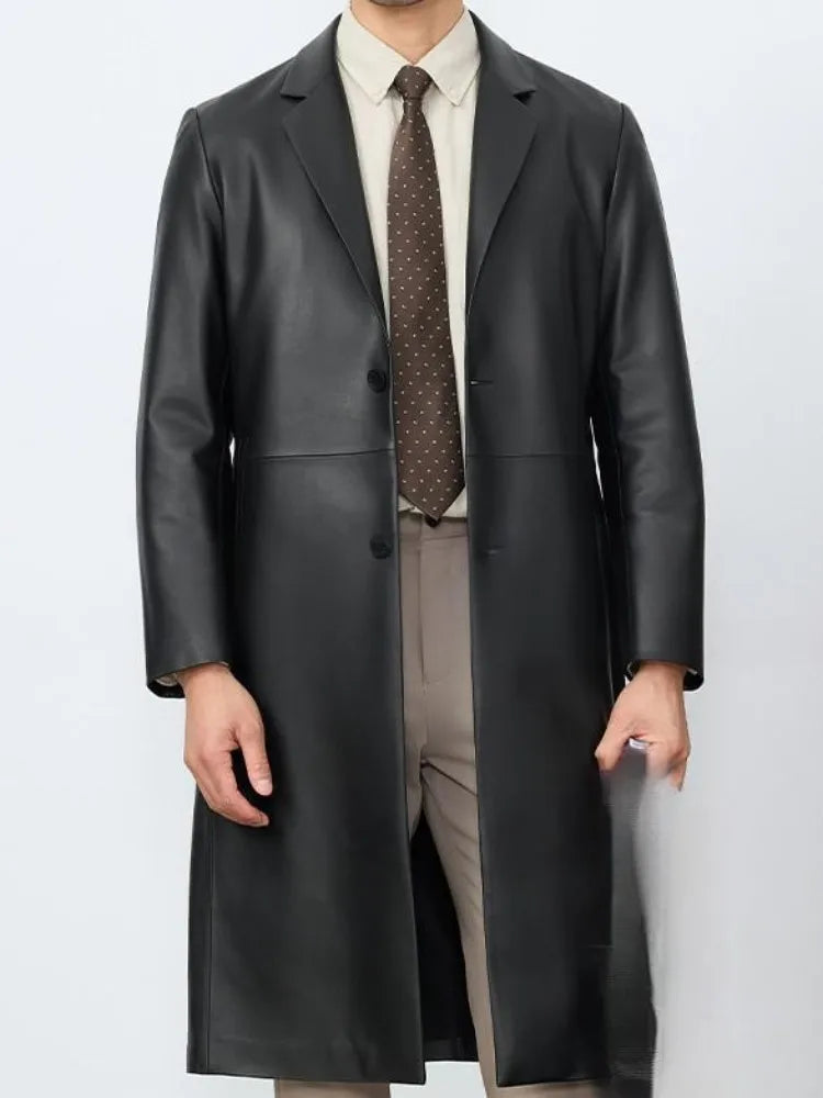 Manteau long homme en cuir à revers BEKEDEKE – CLEVI Paris