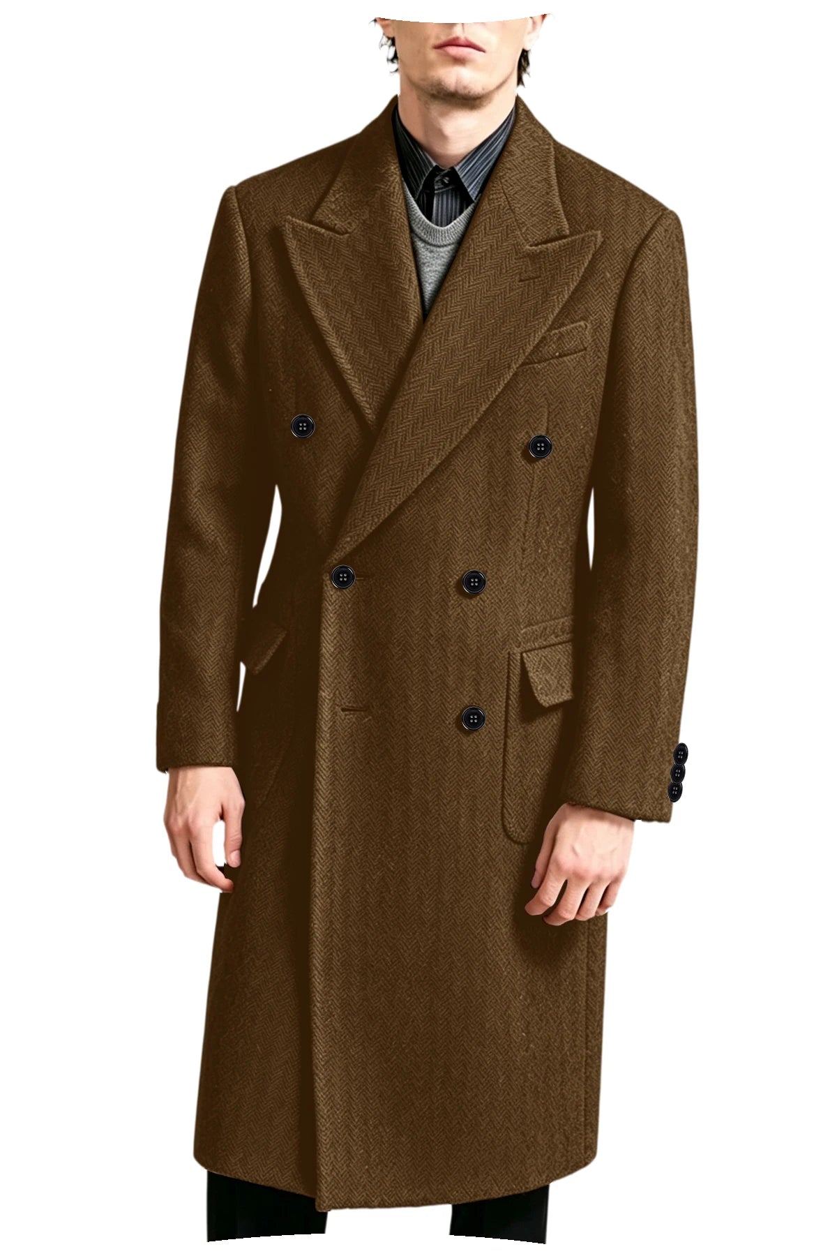 Manteau long homme tweed à chevrons – CLEVI Paris