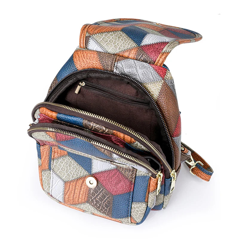 Sac Banane PU Patchwork Femme Retro Multi-Port Casual Chic – CLEVI Paris