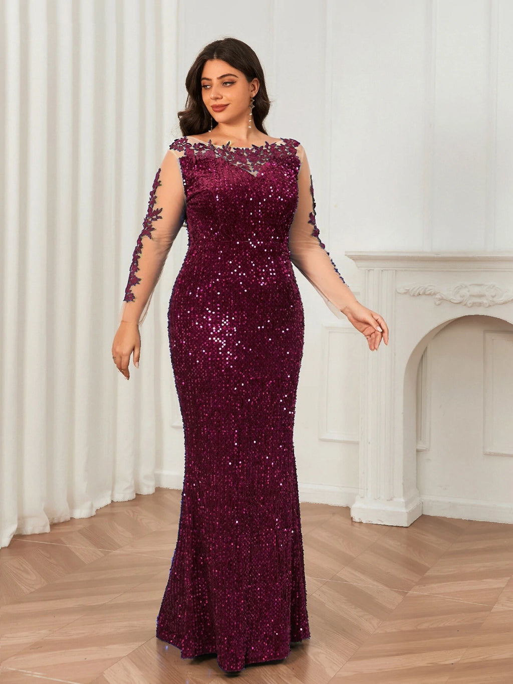 Robe de soirée longue dentelle et paillettes – CLEVI Paris