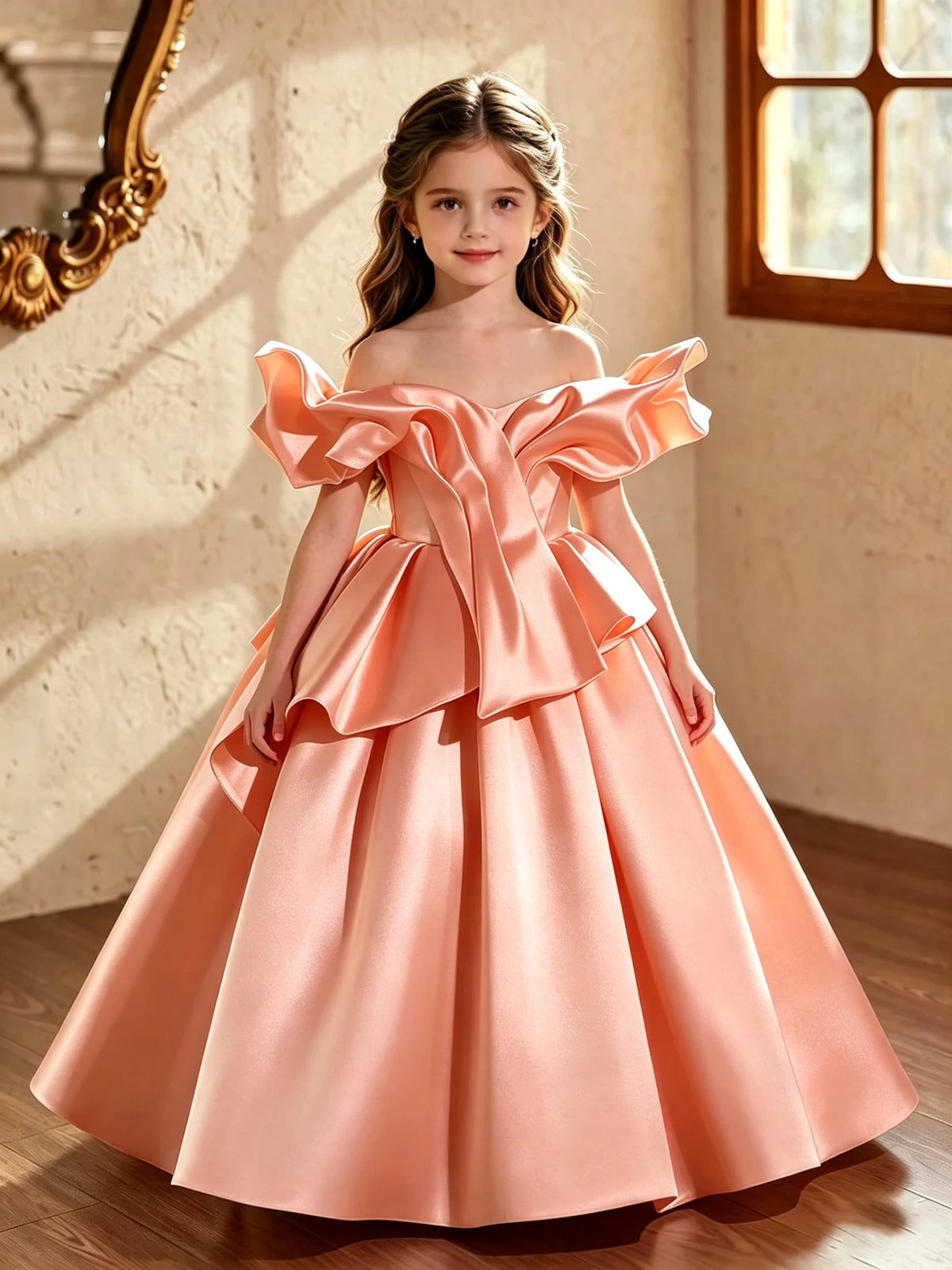 Robe fille en satin drapé ZHJ – CLEVI Paris