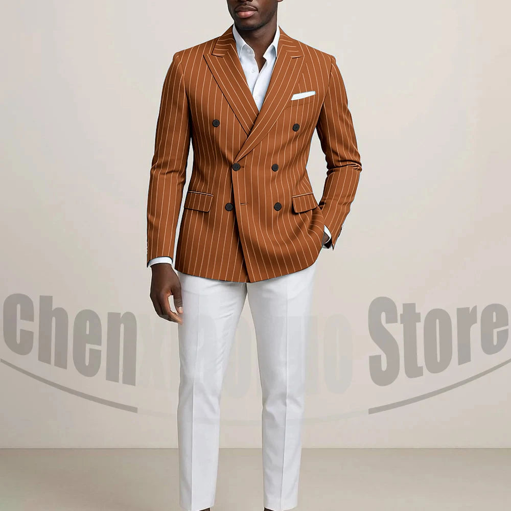 Costume Double boutonnage pour hommes avec fines rayures, tenues formelles sur mesure pour affaires, décontractées, fête, Chic, costume 2 pièces