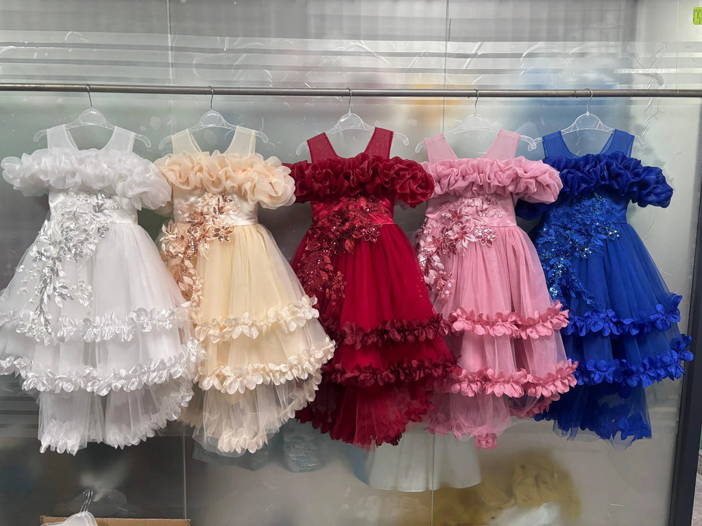 Robe cérémonie fille à fleurs en relief – CLEVI Paris