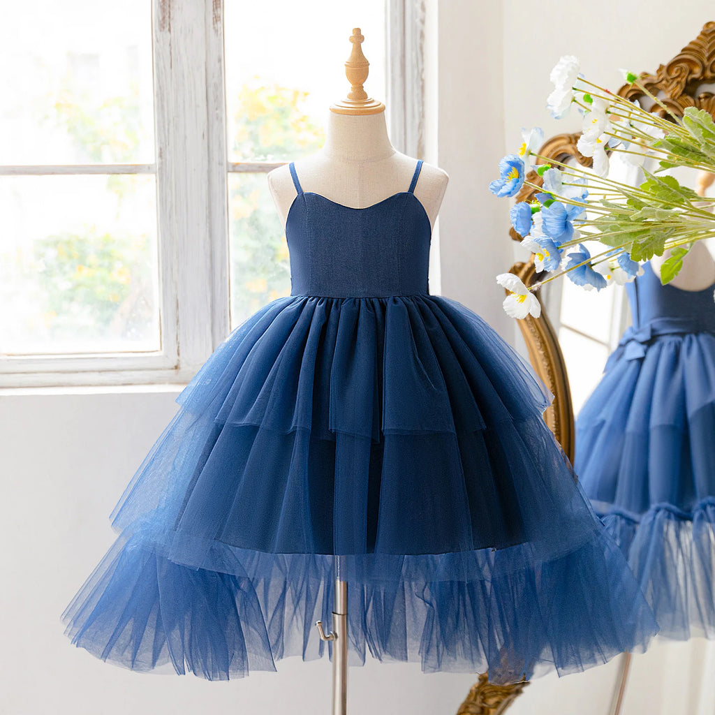 Robe fille bleue en tulle AT6121 – CLEVI Paris