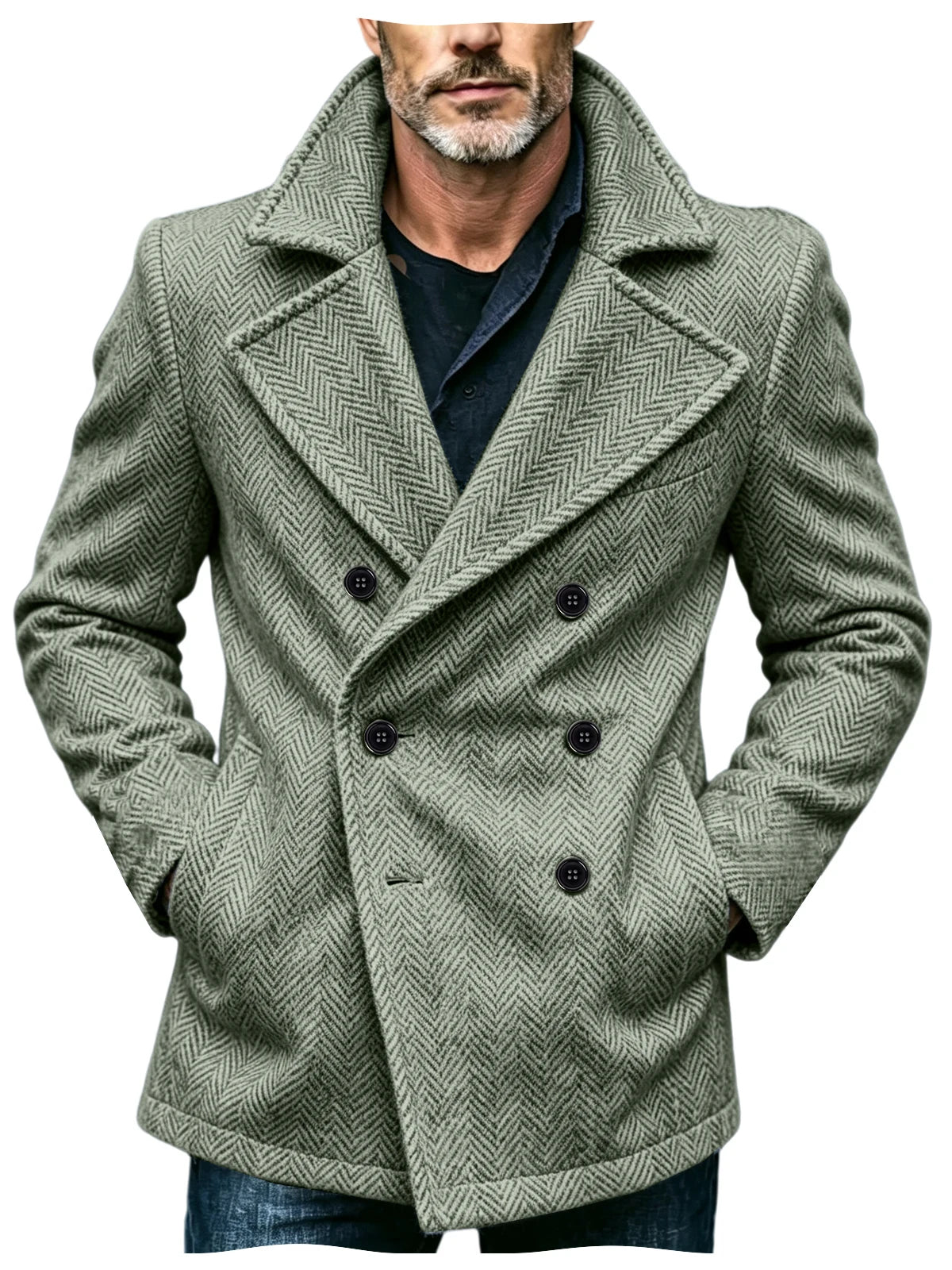 Manteau homme court à chevrons en laine mélangée – CLEVI Paris