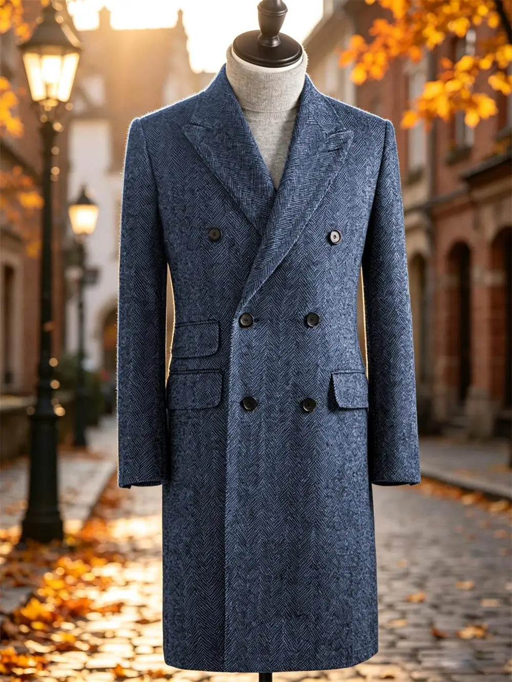 Manteau long homme laine mélangée à chevrons – CLEVI Paris