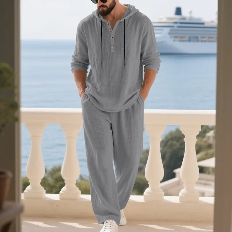 Ensemble homme à capuche en lin mélangé – CLEVI Paris