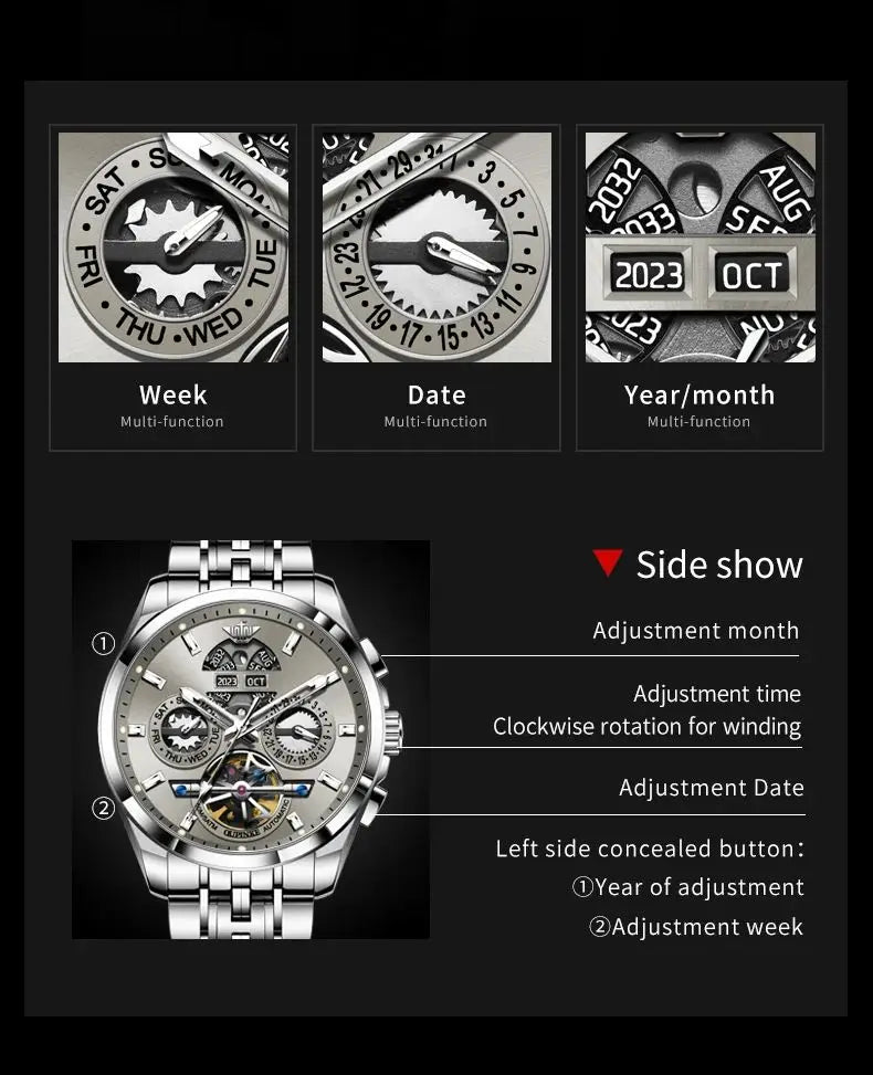 Montre Homme Automatique Squelette Calendrier Oupinke 3251 – CLEVI Paris