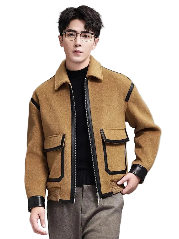 Blouson homme en laine à détails contrastés – CLEVI Paris