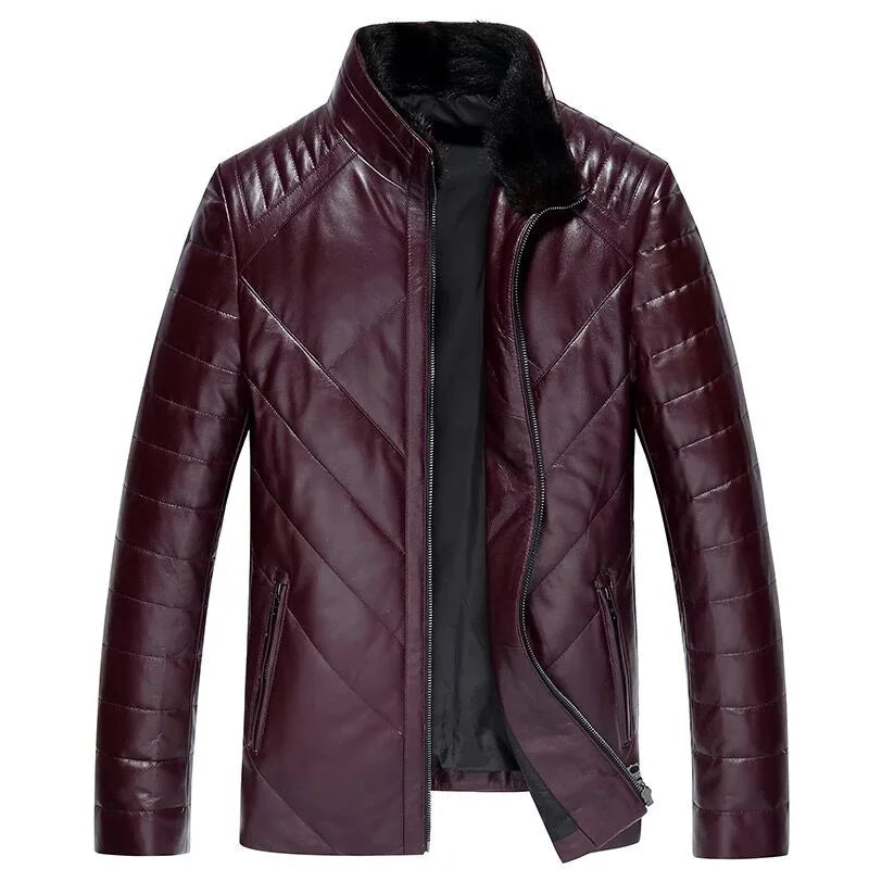 Blouson homme en cuir à surpiqûres et col montant – CLEVI Paris