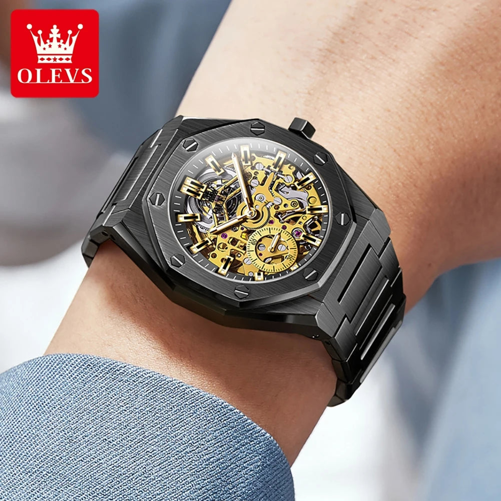 OLEVS 6669 Montre Homme Automatique Squelette Creux Acier Étanche 30M – CLEVI Paris