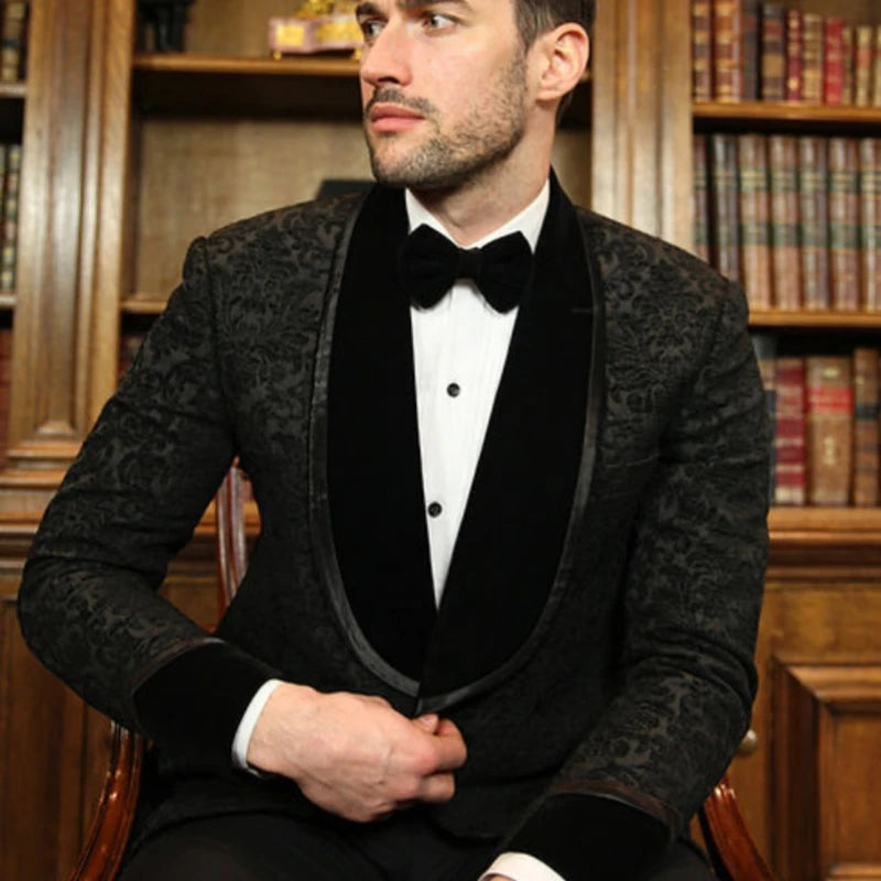 Veste Costume Homme Jacquard Noire – CLEVI Paris