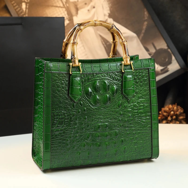 Sac à Main Femme Cuir Véritable Motif Crocodile Anse Bambou Business 4 Coloris – CLEVI Paris