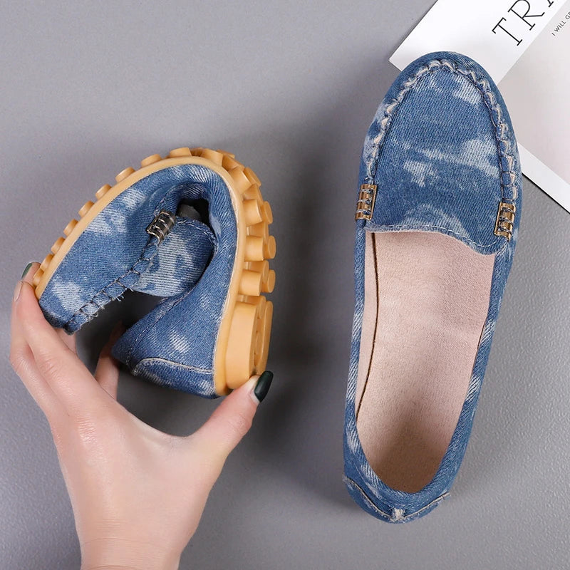 Ballerines Femme Toile Slip-On Bout Rond Casual Bleu – CLEVI Paris