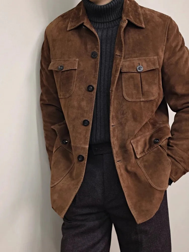 Veste homme en cuir de mouton marron – CLEVI Paris