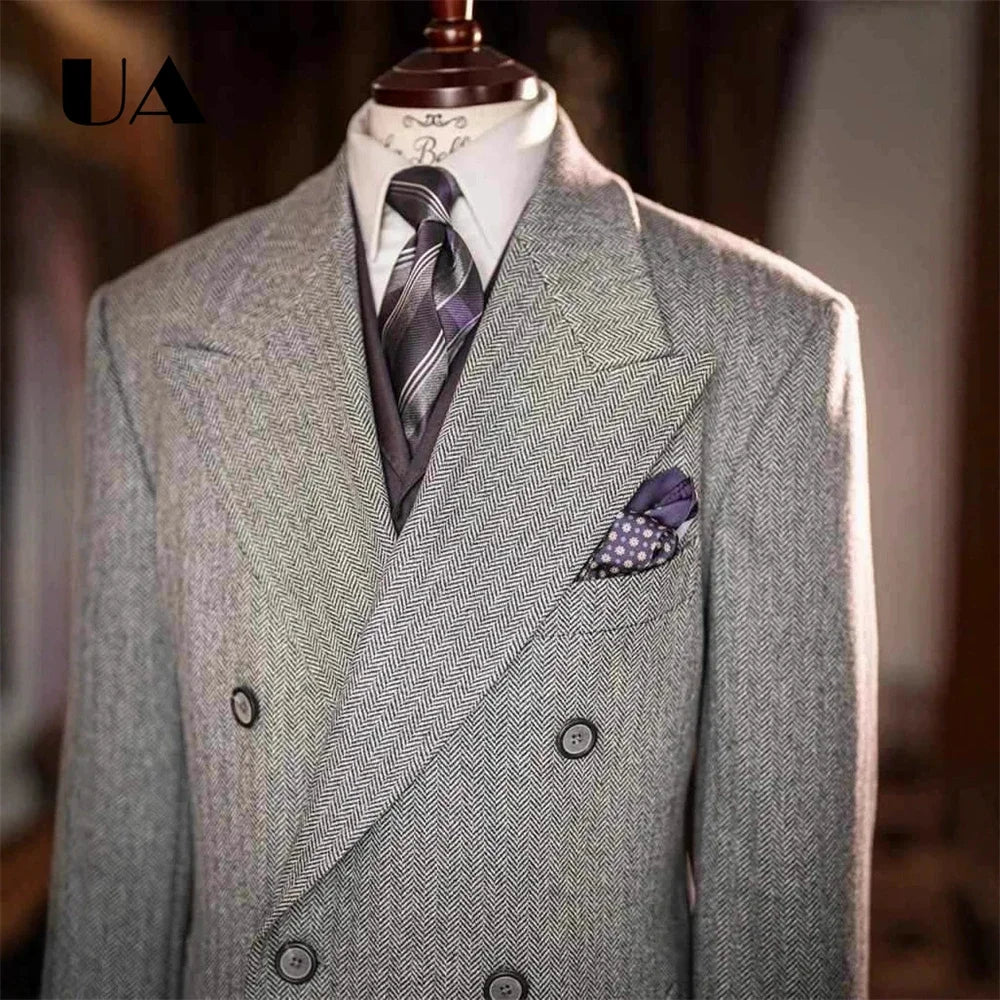 Manteau long homme gris à chevrons – CLEVI Paris
