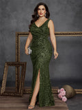 Robe de soirée sirène paillettes col V – CLEVI Paris
