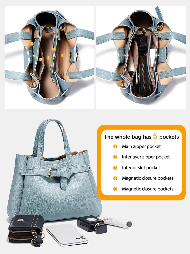 Sac Seau Femme Cuir Véritable Rivets Fermeture Zip – CLEVI Paris