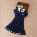 Robe fille bleu marine brodée style preppy – CLEVI Paris