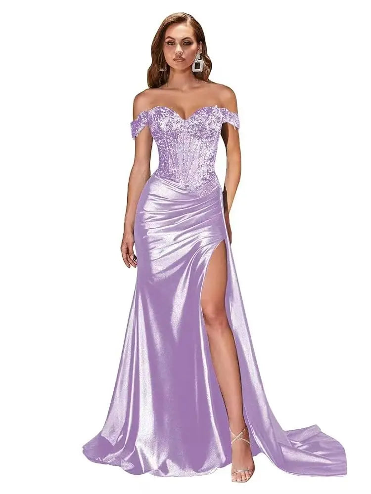 Robe de bal sirène en satin perlé – CLEVI Paris
