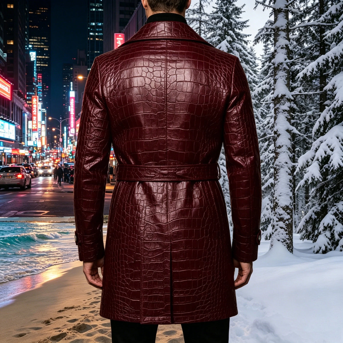 Manteau homme en similicuir effet crocodile – CLEVI Paris