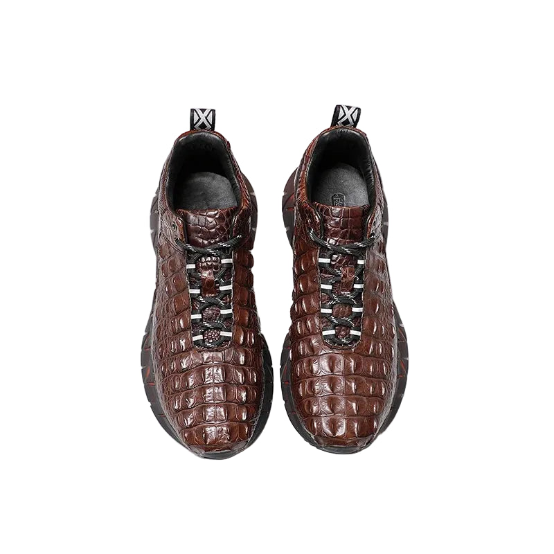 Sneakers Cuir Croco Marron Homme Lacets – CLEVI Paris