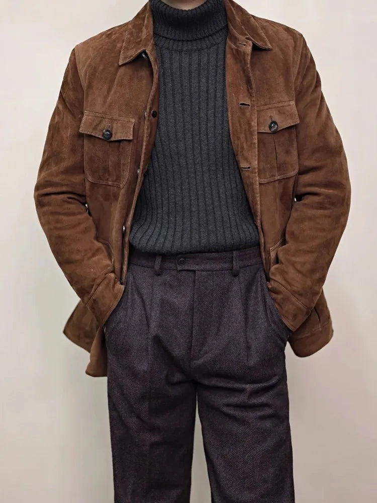 Veste homme en cuir de mouton marron – CLEVI Paris