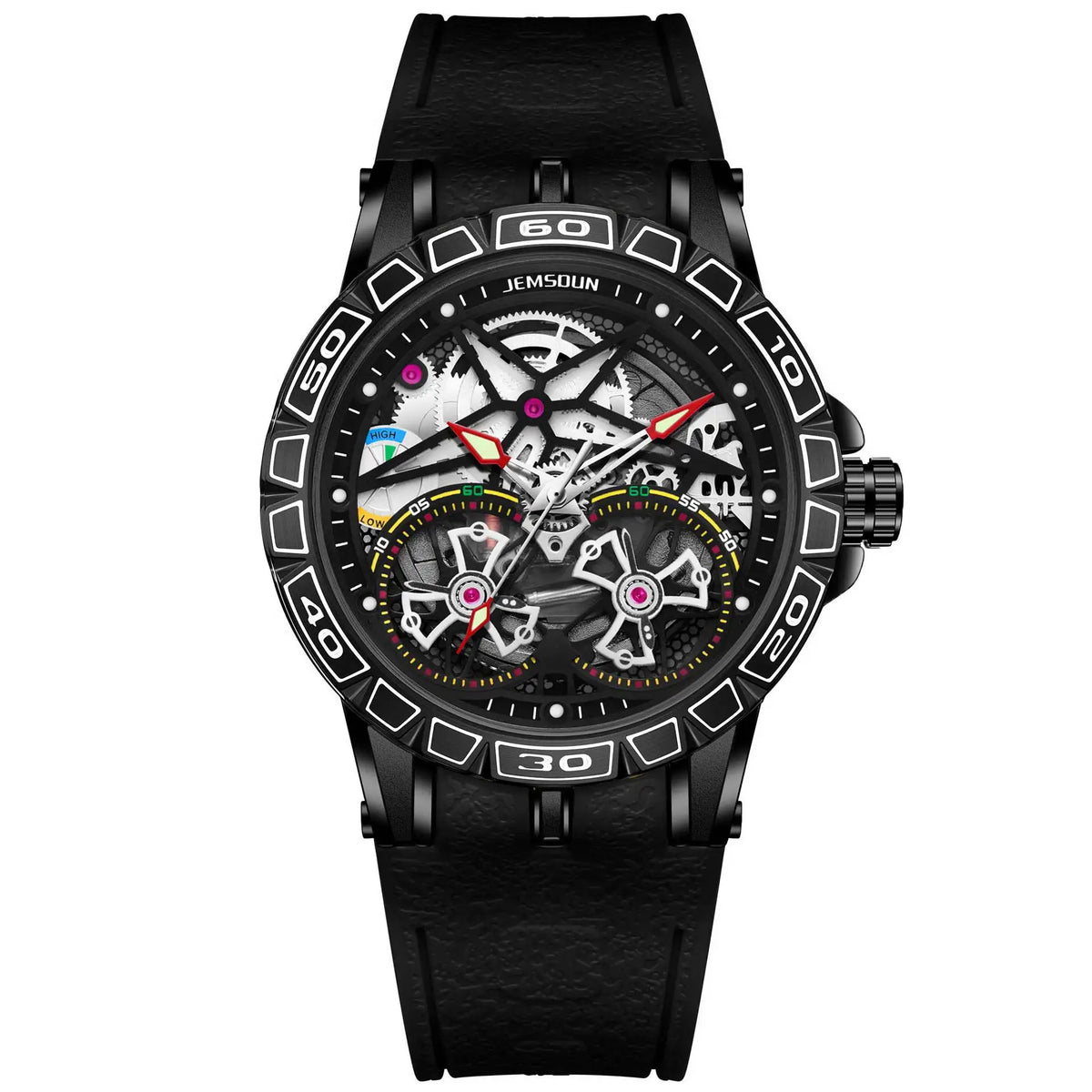 Montre Homme Mécanique Manuel Double Volant Cadran Creux Lumineux Silicone W056 – CLEVI Paris