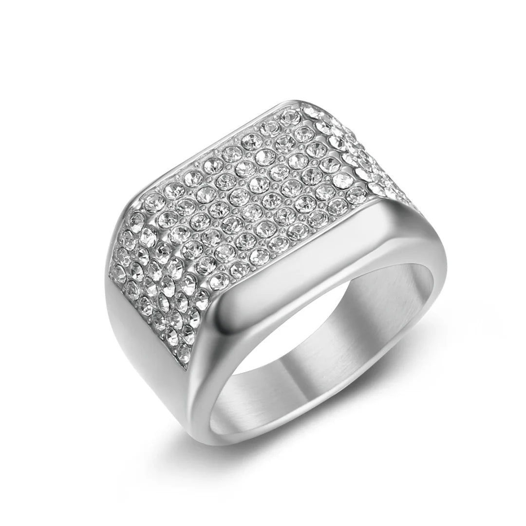Bague homme carrée 16 mm en acier et zircon – CLEVI Paris