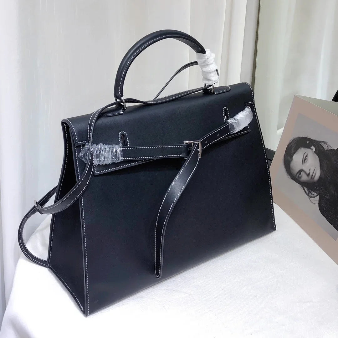 Sac À Main Femme Cuir Véritable Structuré Rabat Business – CLEVI Paris