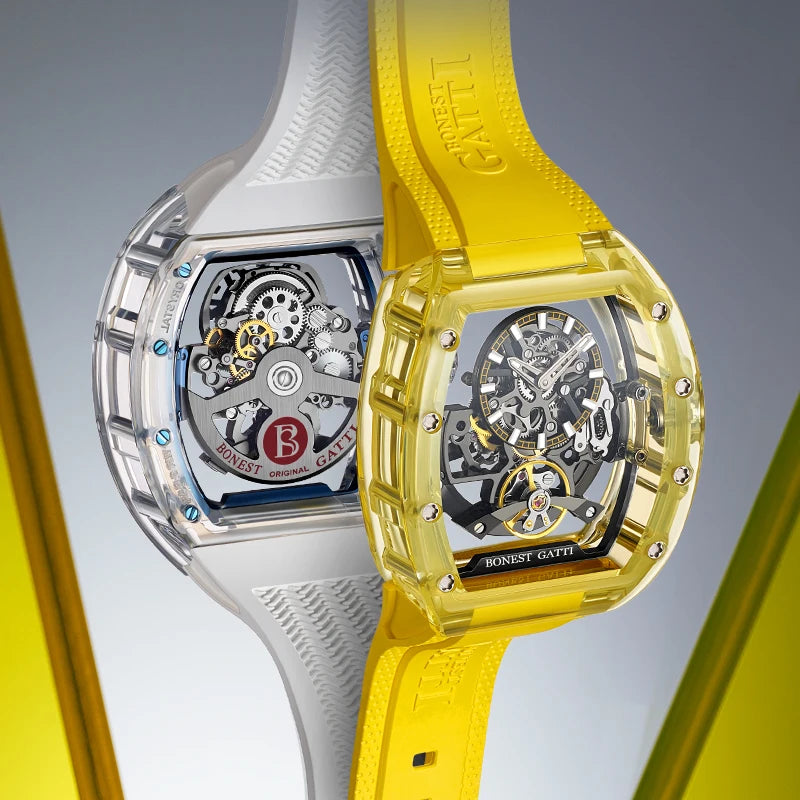 BONEST GATTI BG9960 Montre Homme Automatique Tonneau Cristal K9 Saphir – CLEVI Paris