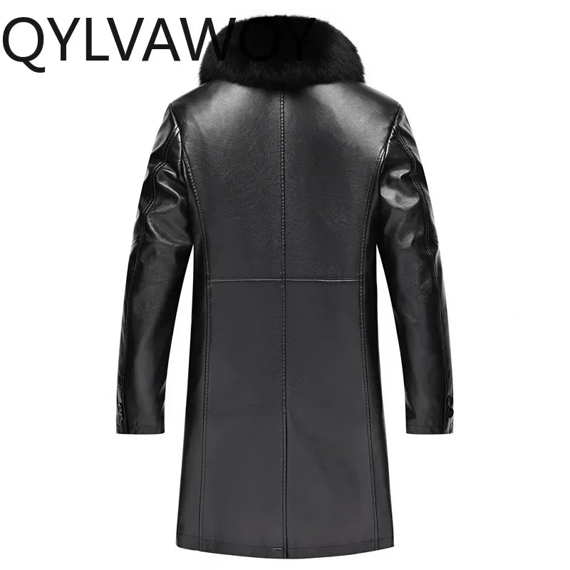 Manteau homme en cuir, vison et col renard – CLEVI Paris