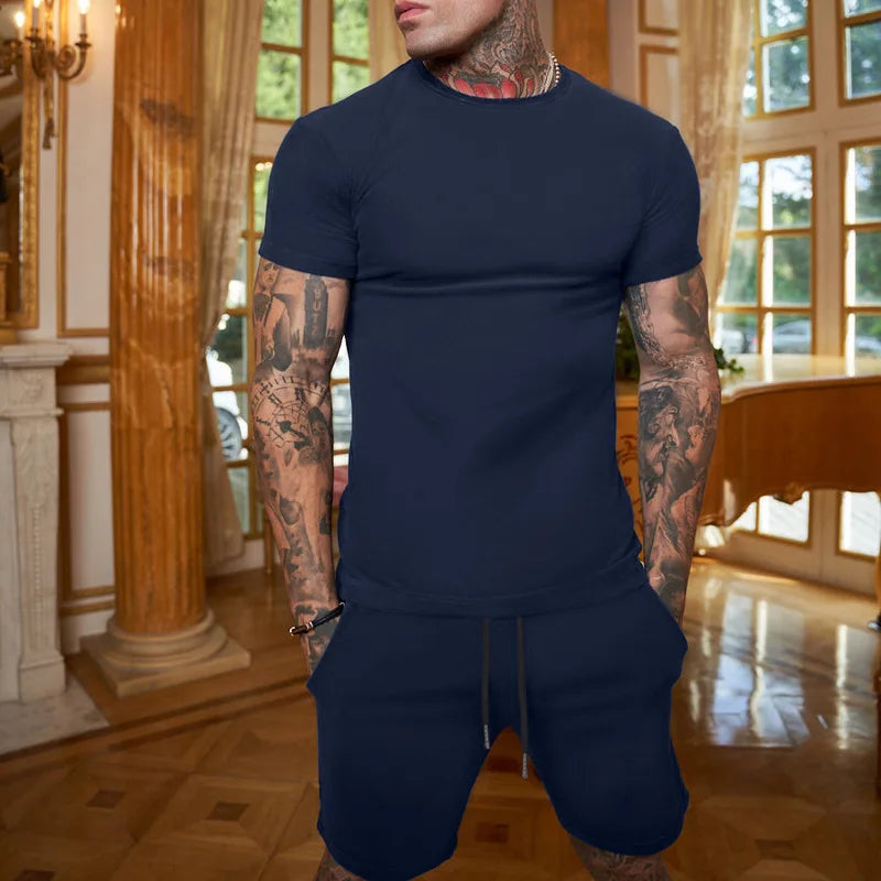 Ensemble Homme T-Shirt Col Rond + Short Sport Coton Respirant – CLEVI Paris