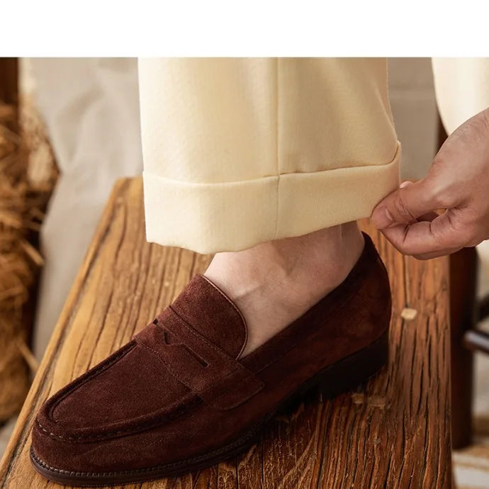 Mocassins Suède Vache Homme Artisanaux Bout Carré – CLEVI Paris