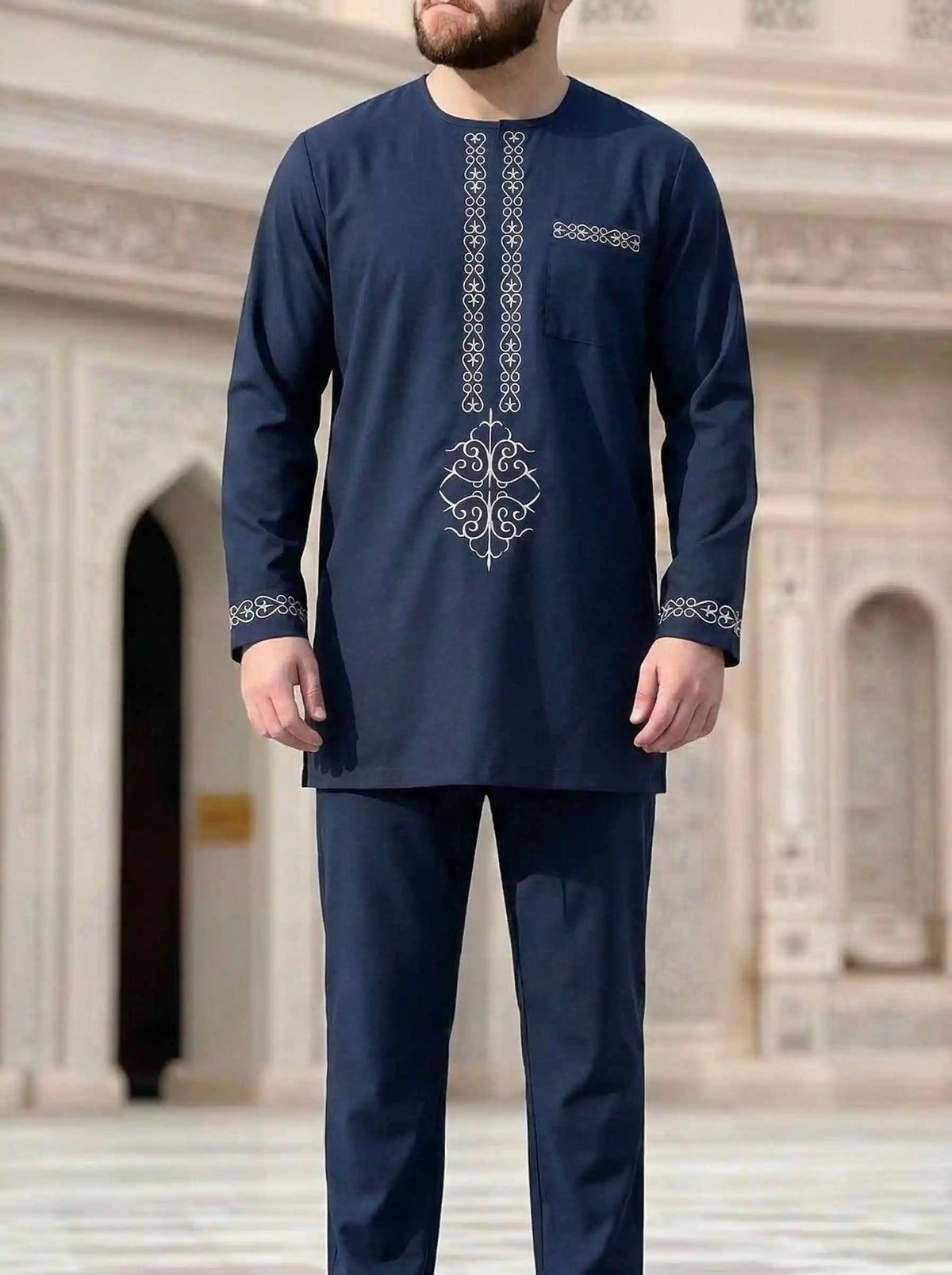 Kaftan Agbada Homme Style Africain 2 Pièces Veste Manches Longues + Pantalon Mariage Cérémonie S-XXL – CLEVI Paris