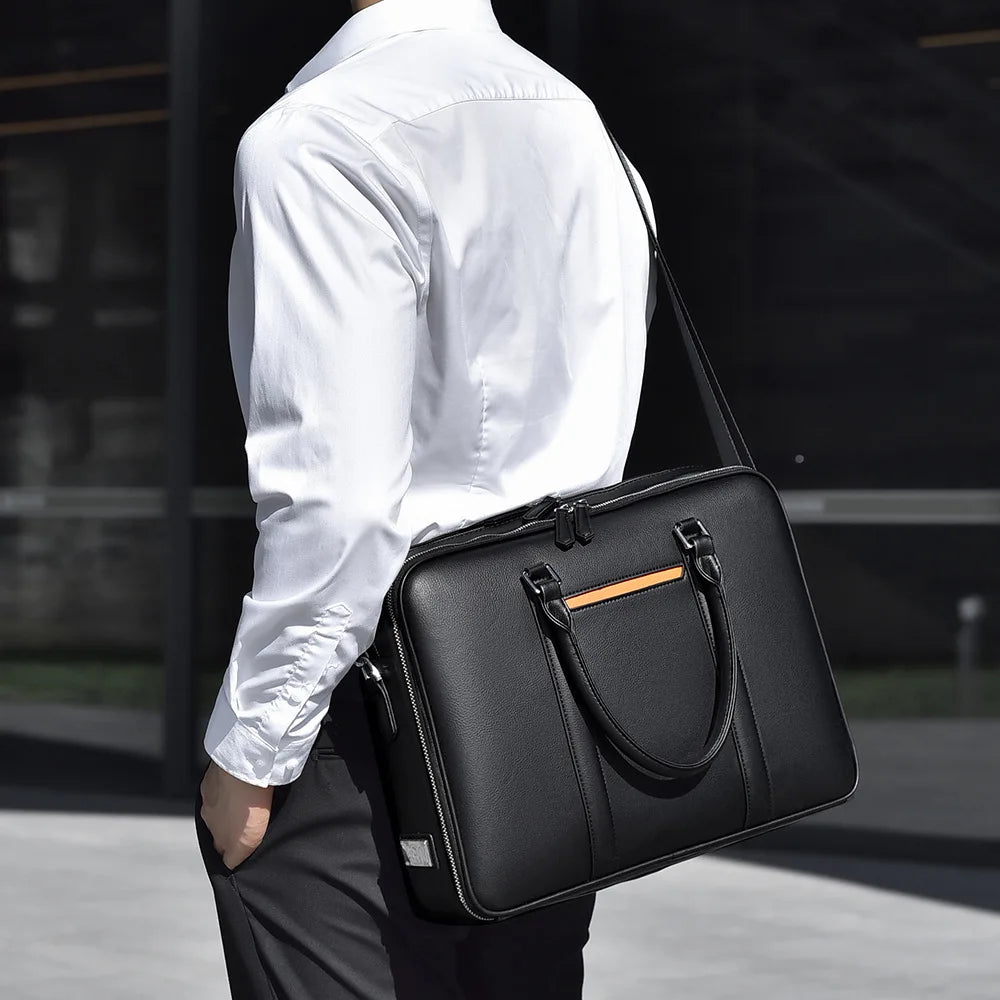 Serviette Homme Cuir Vache Luxe Business Laptop 14" 39x7x29cm – CLEVI Paris