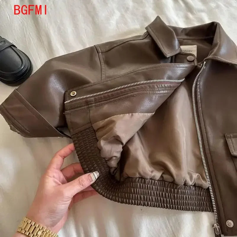 Veste enfant similicuir chocolat zippée – CLEVI Paris