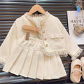 Ensemble fille beige dentelle et jupe plissée – CLEVI Paris
