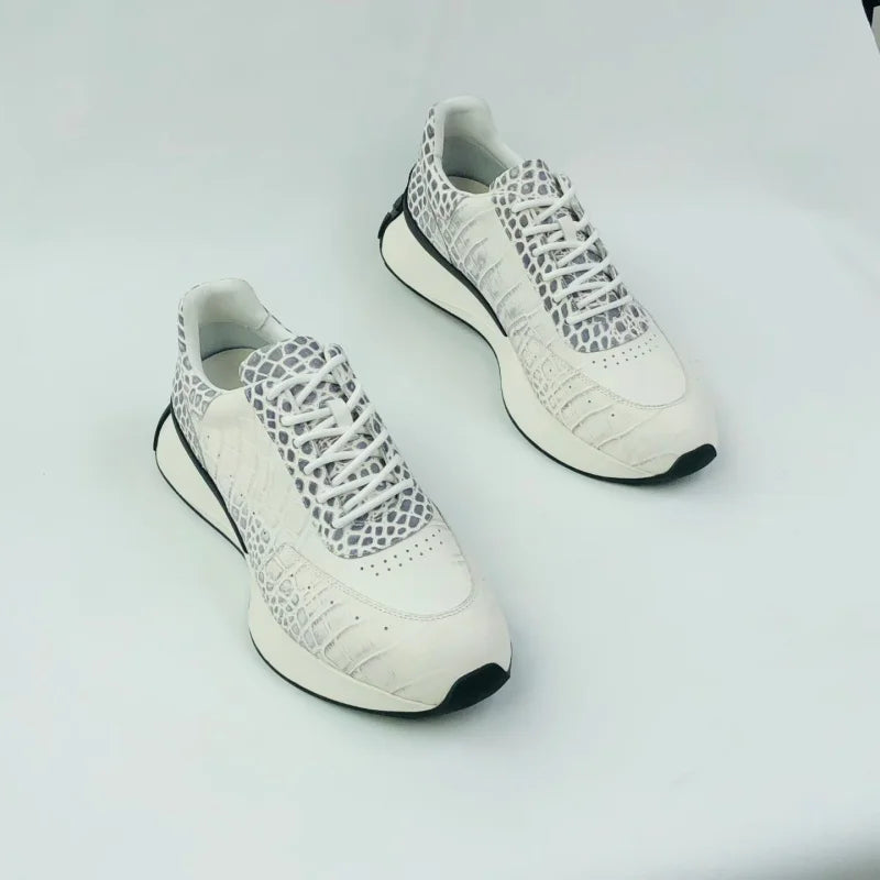 Sneakers Cuir Motif Croco Ivoire Lacets Homme – CLEVI Paris