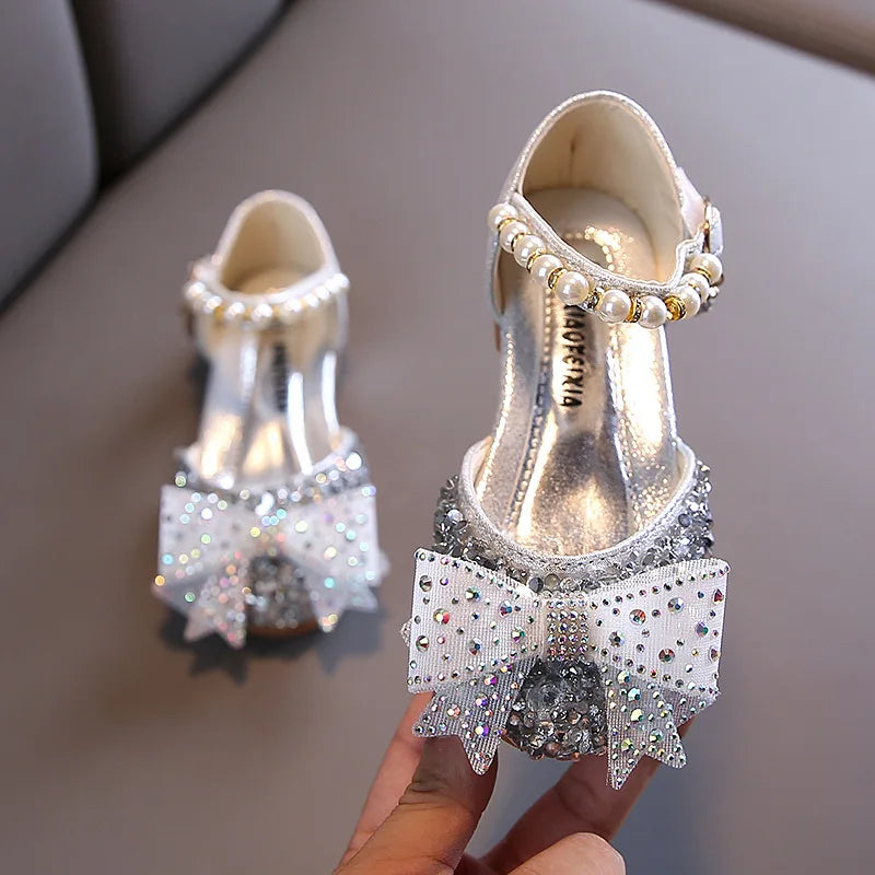 Sandales fille à paillettes et nœud strass – CLEVI Paris