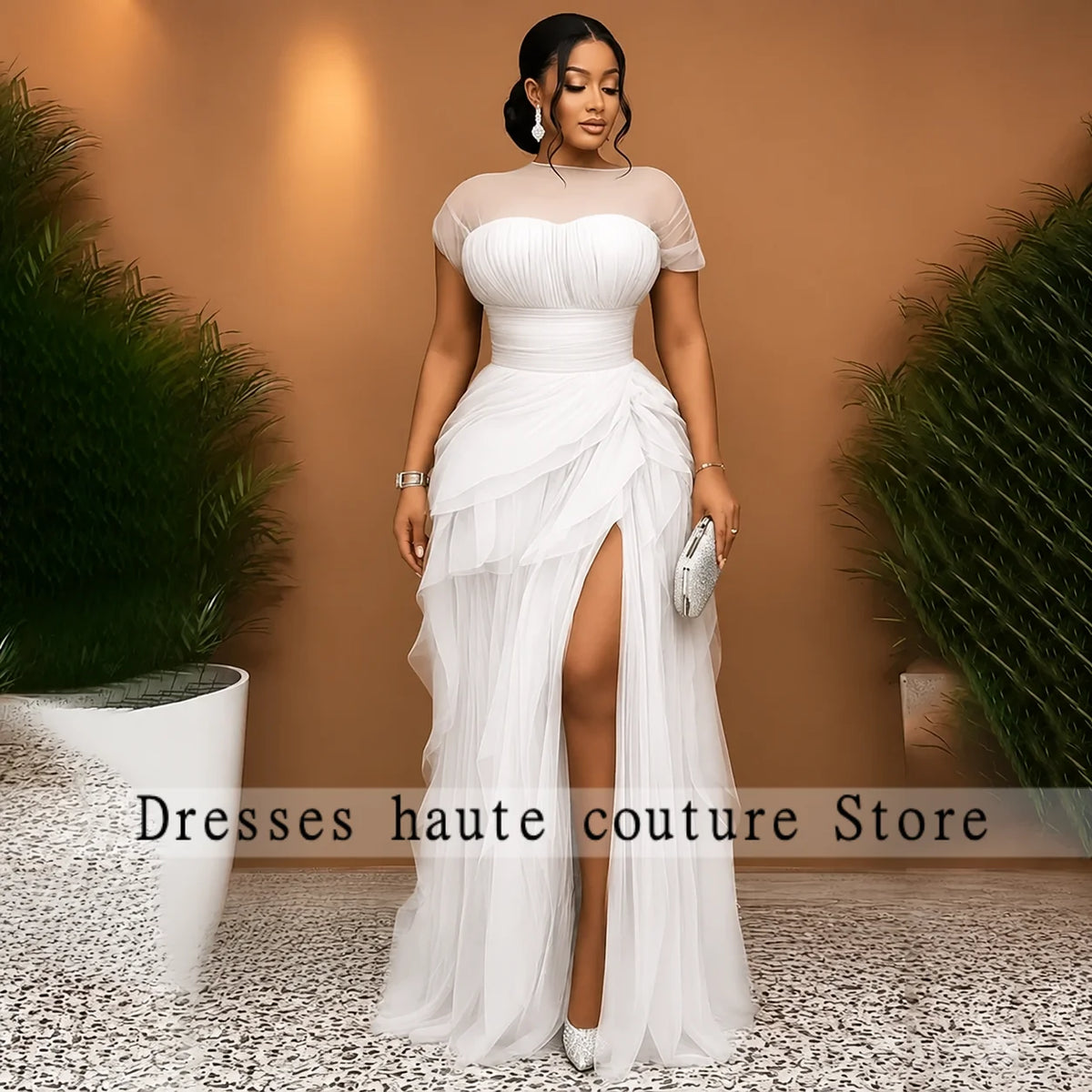Robe de soirée longue étagée en dentelle – CLEVI Paris