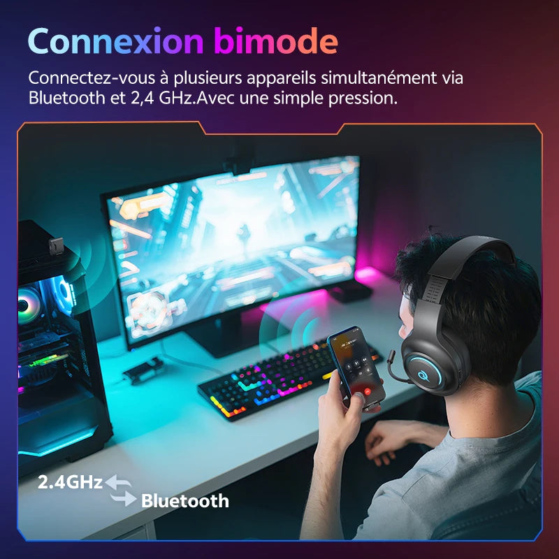 Casque Gaming QCY Heroad V200 Bluetooth 6.0 RGB 240h – CLEVI Paris