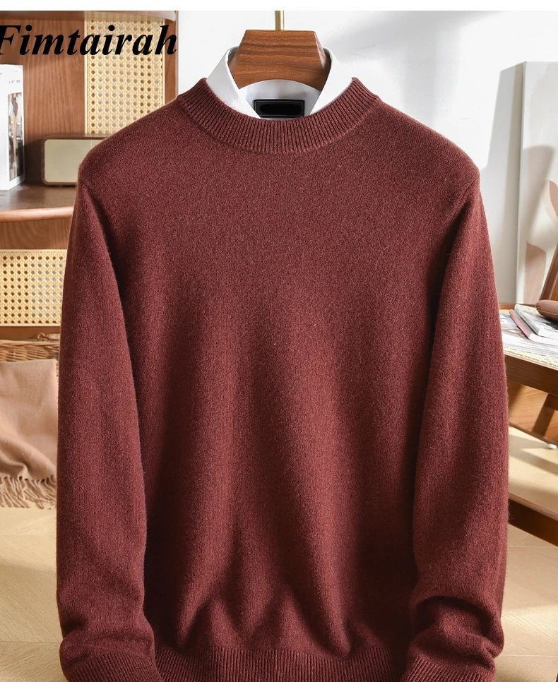 Pull homme en cachemire uni col rond – CLEVI Paris
