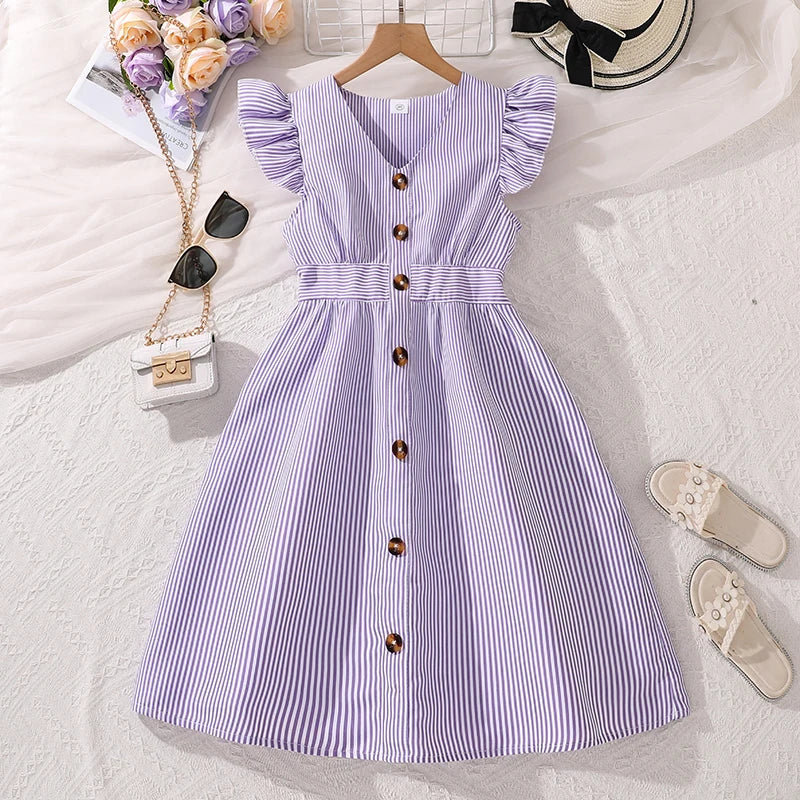 Robe fille sans manches à col V – CLEVI Paris