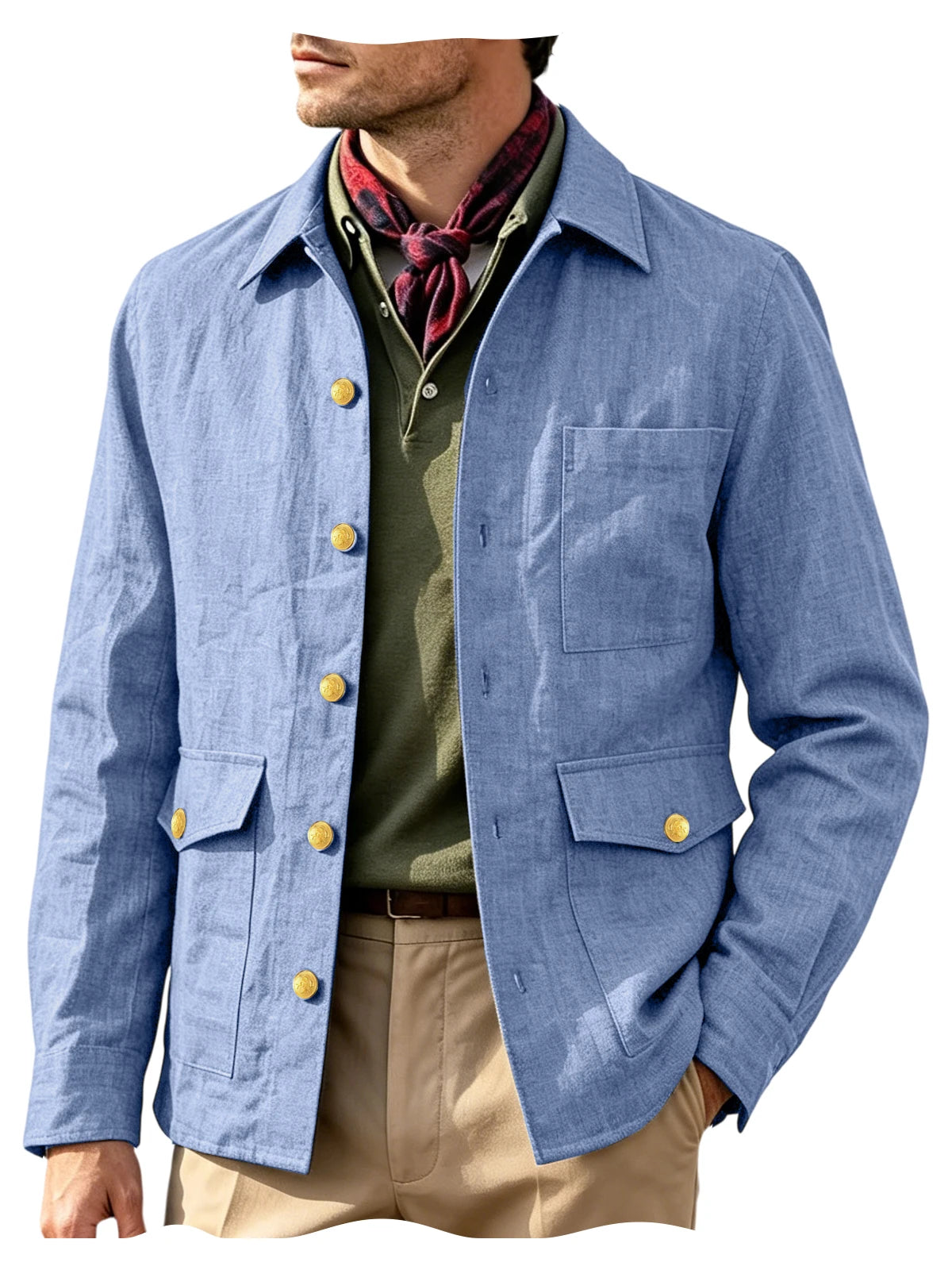 Veste homme en lin mélangé à boutons dorés – CLEVI Paris