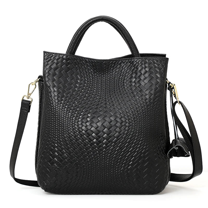Sac Seau Femme Cuir Véritable Tressé Poche Zippée Bretelle Amovible – CLEVI Paris
