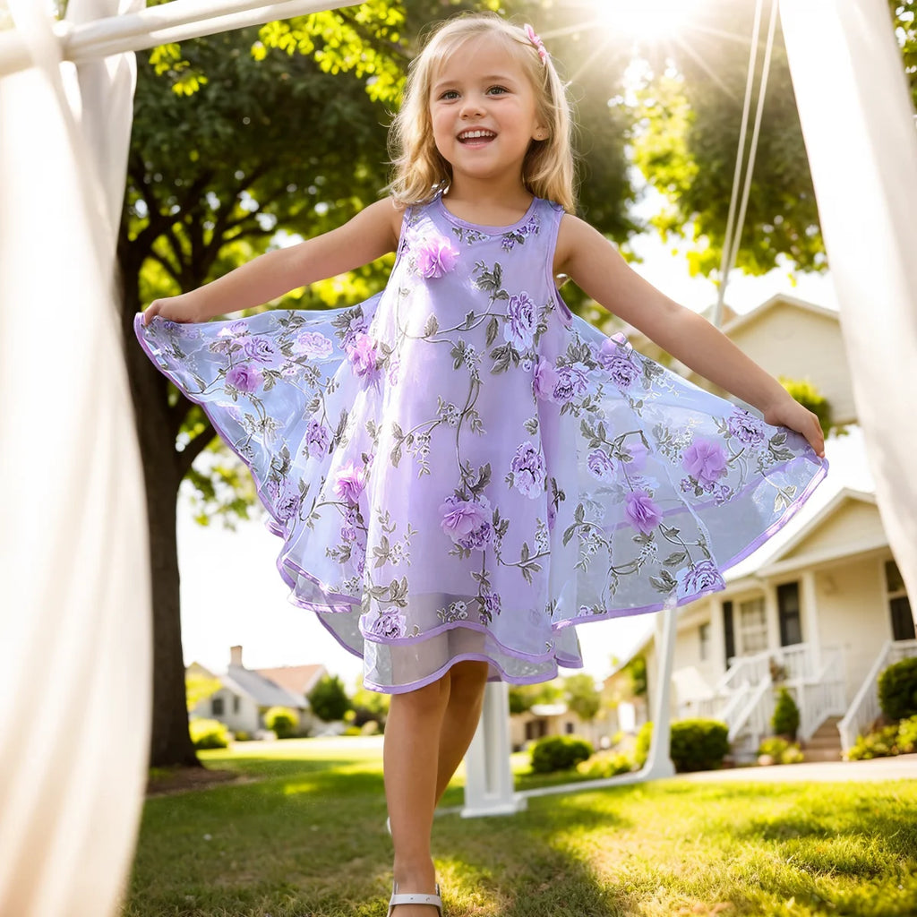 Robe fille bohème à fleurs sans manches – CLEVI Paris