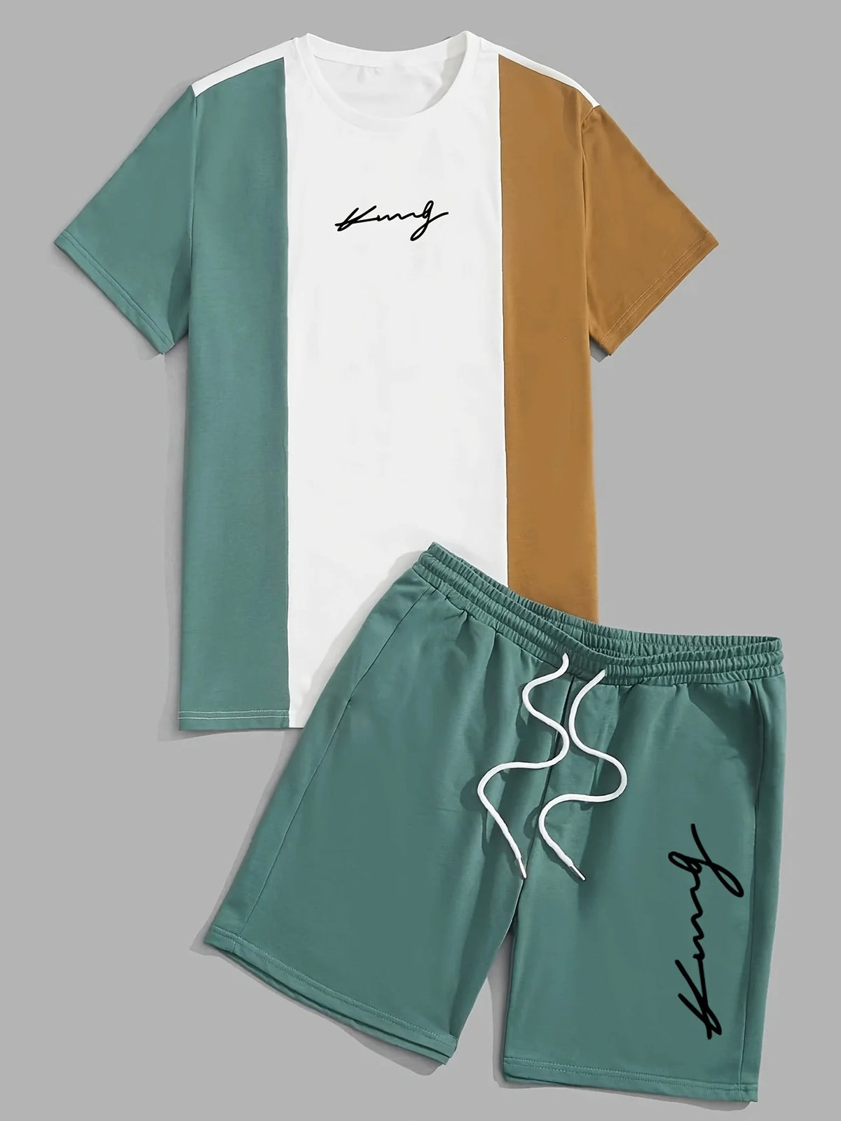 Ensemble 2 Pièces Homme T-Shirt Col Rond + Short Cordon Poches Sport Casual Été – CLEVI Paris