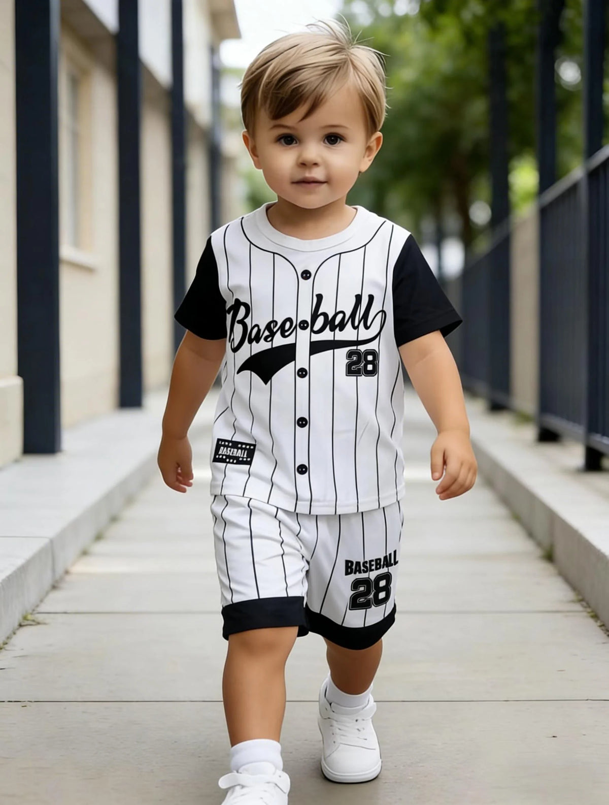 Ensemble garçon baseball rayé numéro 28 – CLEVI Paris