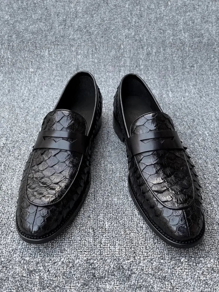 Mocassins Cuir Serpent Noir Homme Slip-On – CLEVI Paris